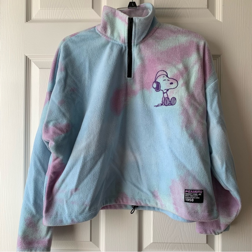 Peanuts snoopy blue & pink tie dye fleece pullover size large